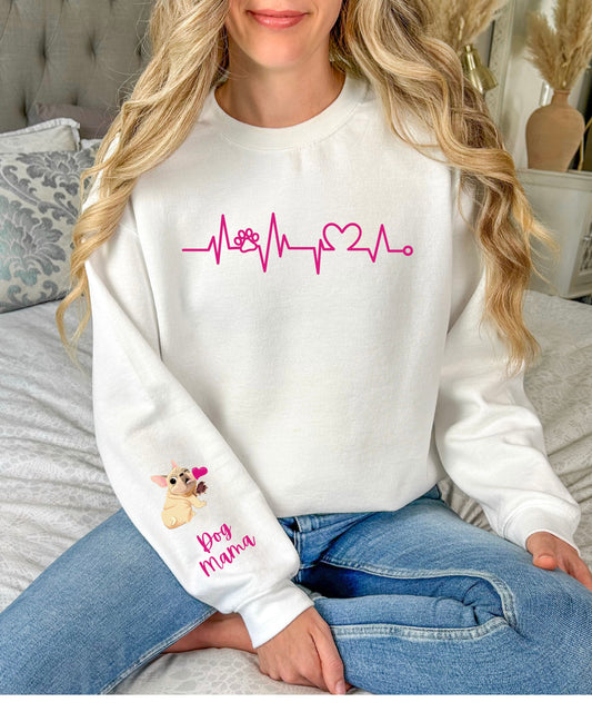 Dog Lover Heart Beat Paw Sweatshirt - Customizable Unisex Crewneck